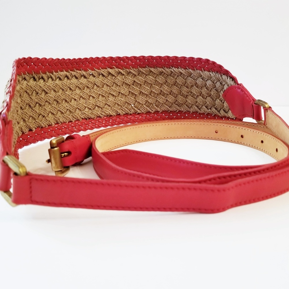 Etro Woven Obi Raffia and Red Leather Belt 90cm